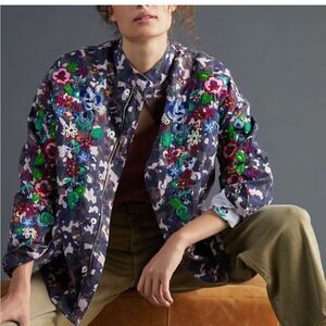 Anthropologie Vilagallo Embroidered Camo Jacket Size S